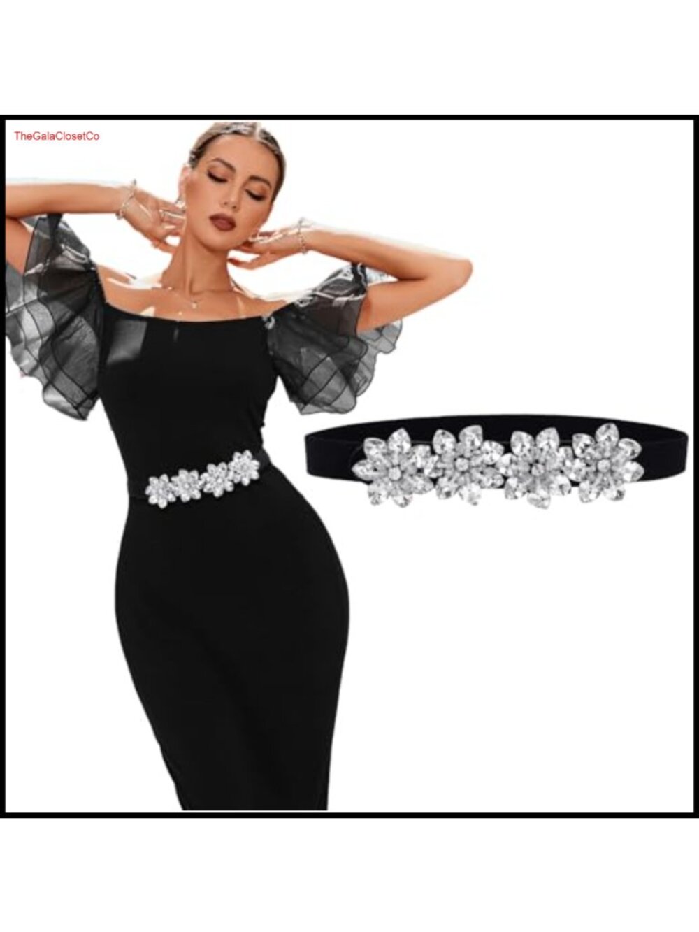 Rhinestone Stretch Belt Elastic Skinny Waist Cinch Belt for Women